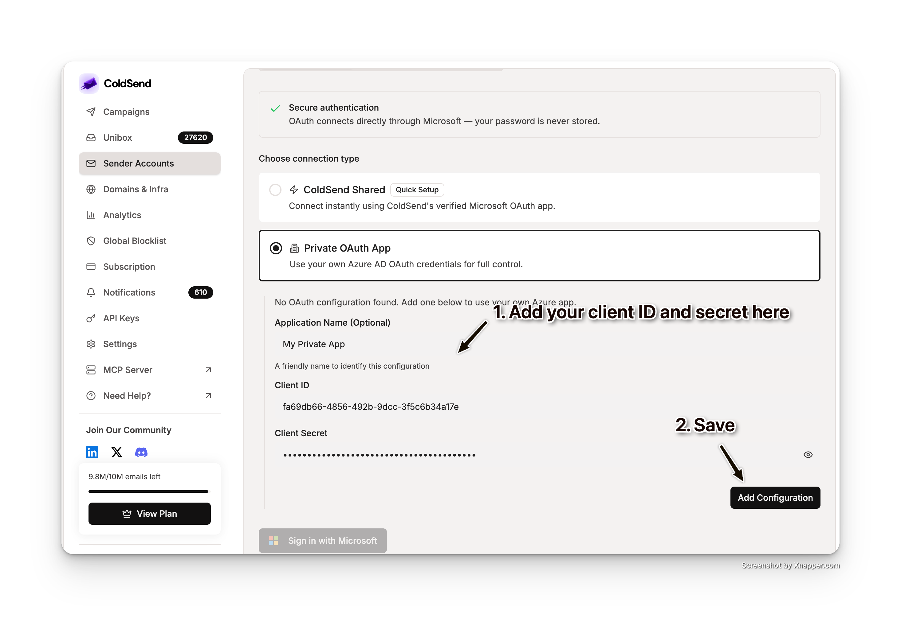 ColdSend 私有 OAuth 表单