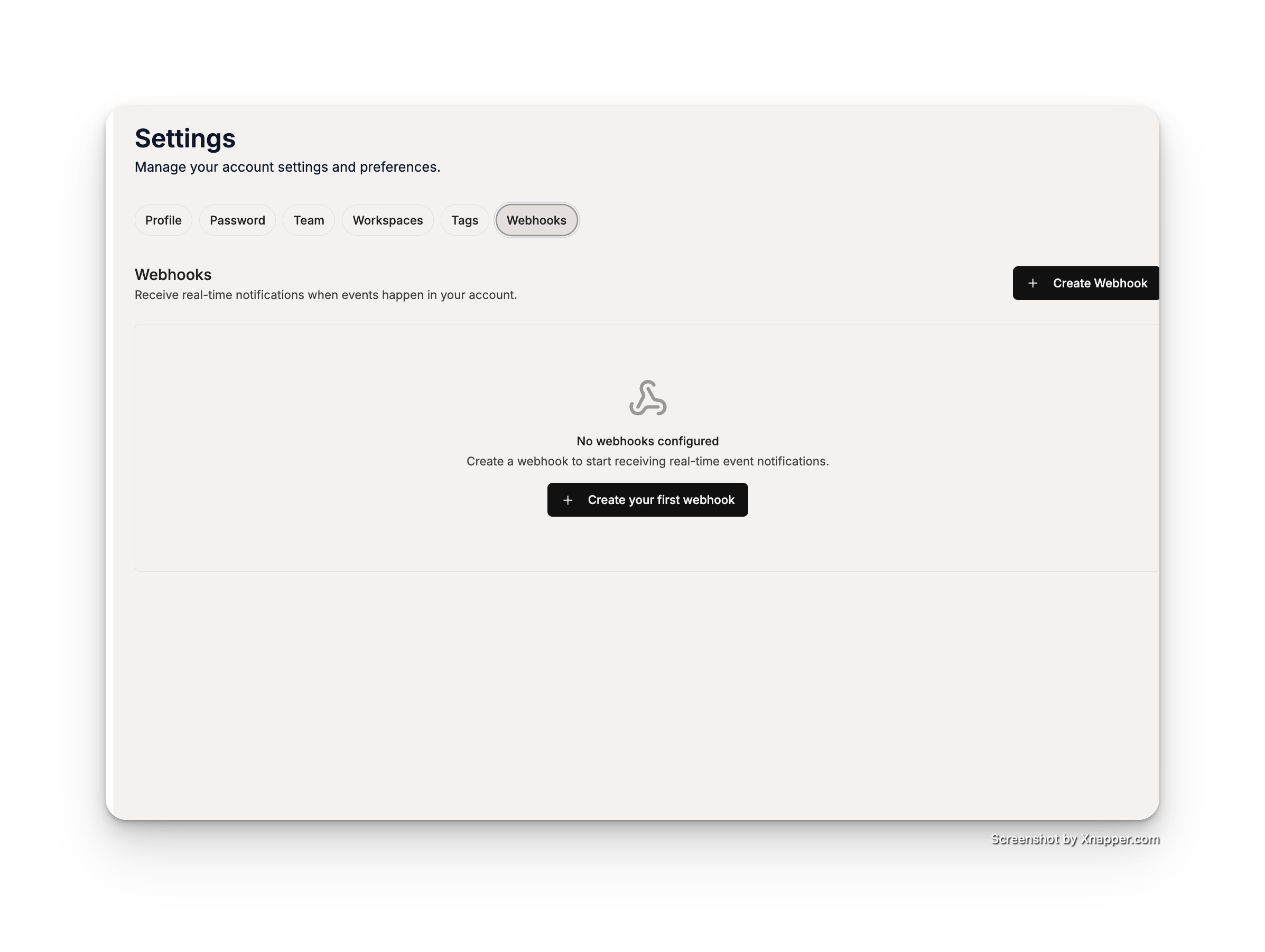 Webhooks 设置页面